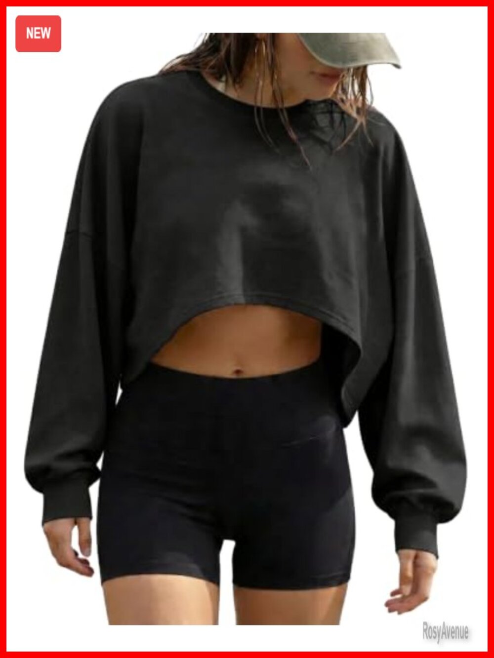 Womens Cropped Long Sleeve Drop Shoulder Loose Fit Lightweight Workout T Shirt